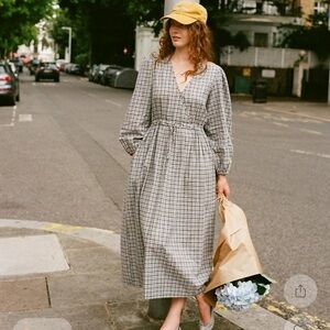 Christy Dawn Long Sleeve Dress in Gray Gingham